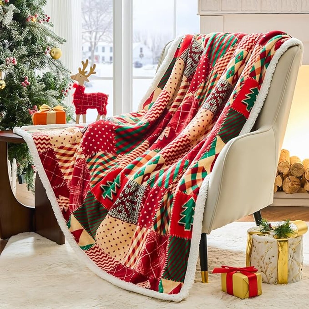 Christmas Throw Blanket, Winter Holiday Sherpa Fleece Blanket, Premium Warm Cozy Christmas Blankets and Throws, Christmas Decorations for Bedroom, Gifts for Women, 50" X 60", ChristmasRhombus